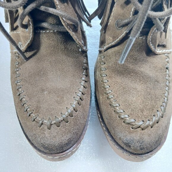 Sam Edelman Suede Fringe Ankle Wedge Boots 4" Heel Women's 8 VGUC - Picture 11 of 16